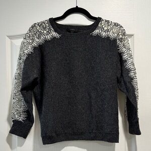 Dark Gray Sweater with White Lace Shoulder Detail